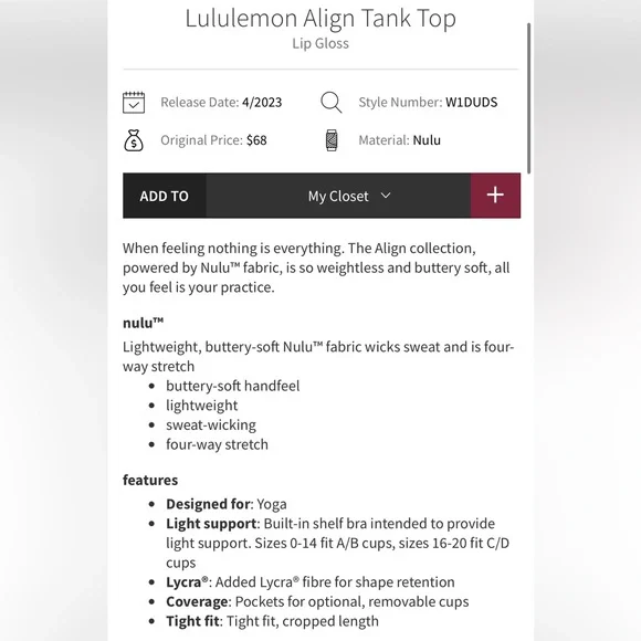 Lululemon Align Tank in Lip Gloss size 6 - Picture 6 of 9